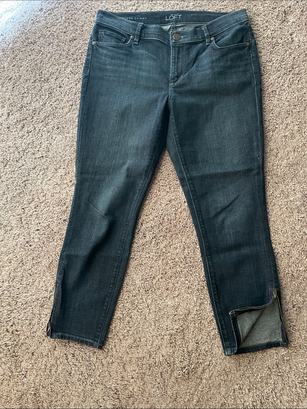 LOFT Dark Blue Ankle Zip Cropped Skinny Jeans